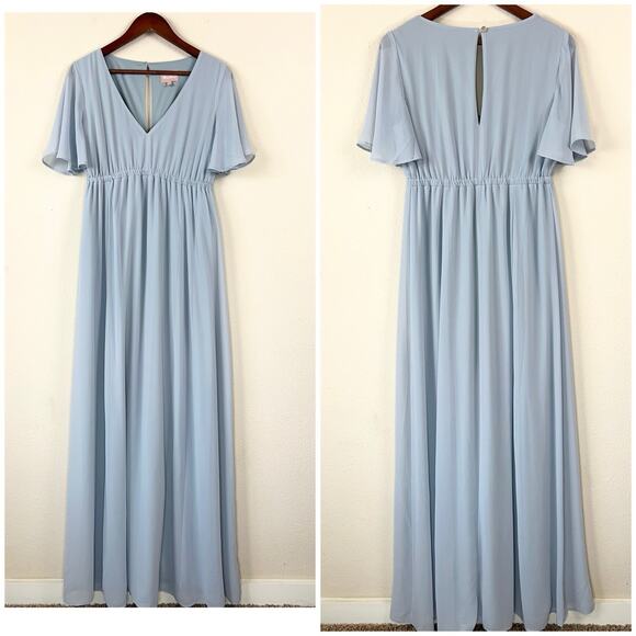 Show Me Your Mumu M Emily Empire Maxi Dress Blue Chiffon Flutter Sleeve - Picture 2 of 11